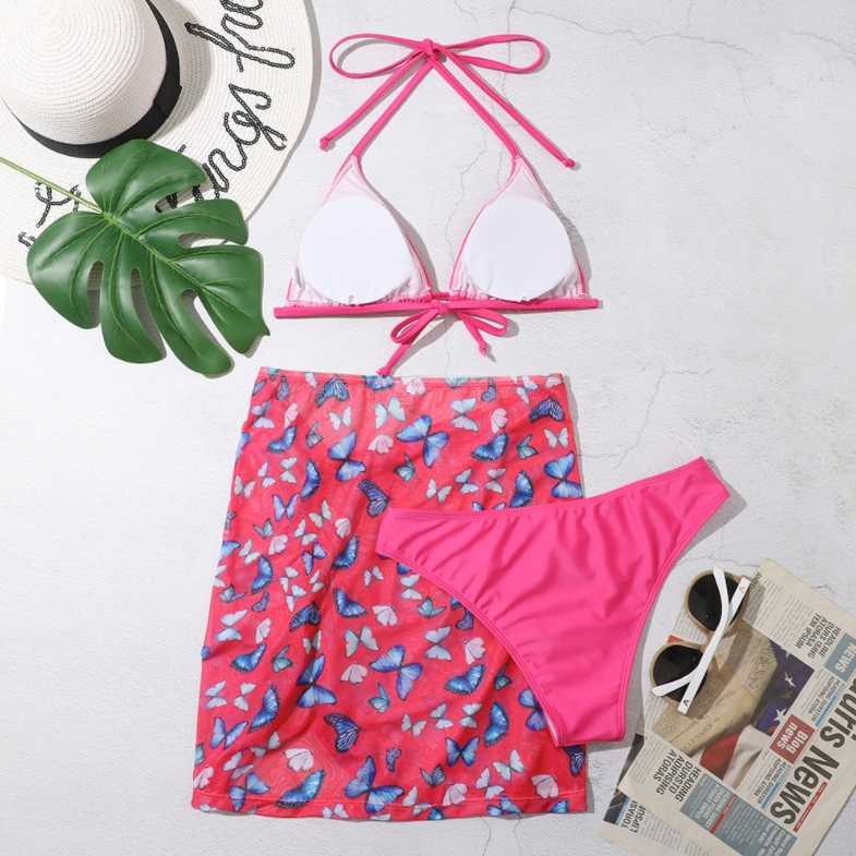 Swim Wear Wearn Swimwear Yiiciovy Ladies Imprimindo Lace Up Halter Swimwear Bikini Conjunto de borboleta/ impressão floral