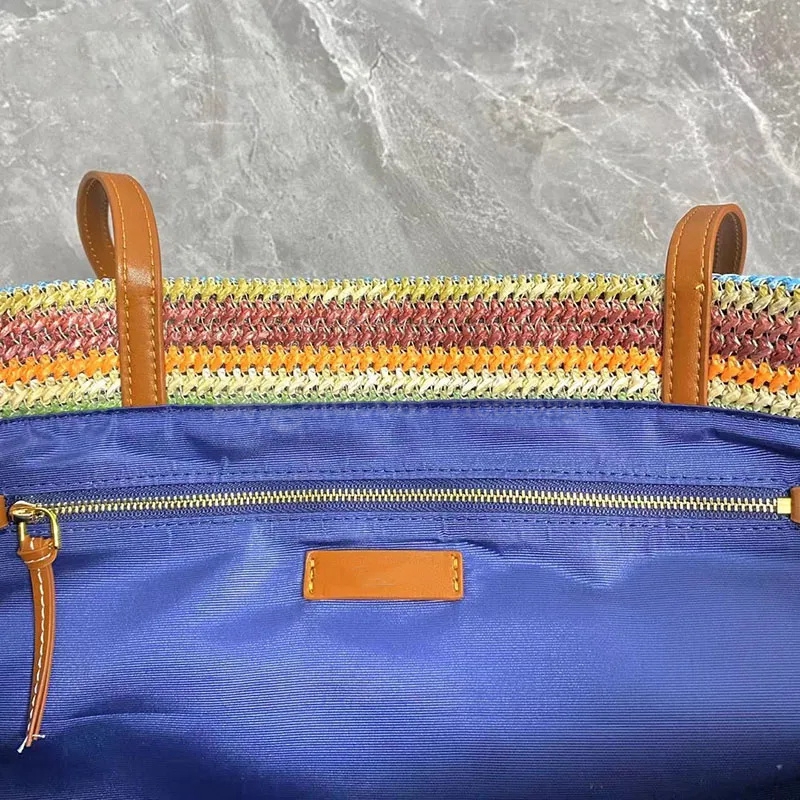 Tote Borsa di paglia Estate Spiaggia Viaggi Shopping Borse Borsa di design Cestino Scava fuori Tessuto Lettera Spalla calda Manico in pelle di grande capacità Borsa da vacanza casual