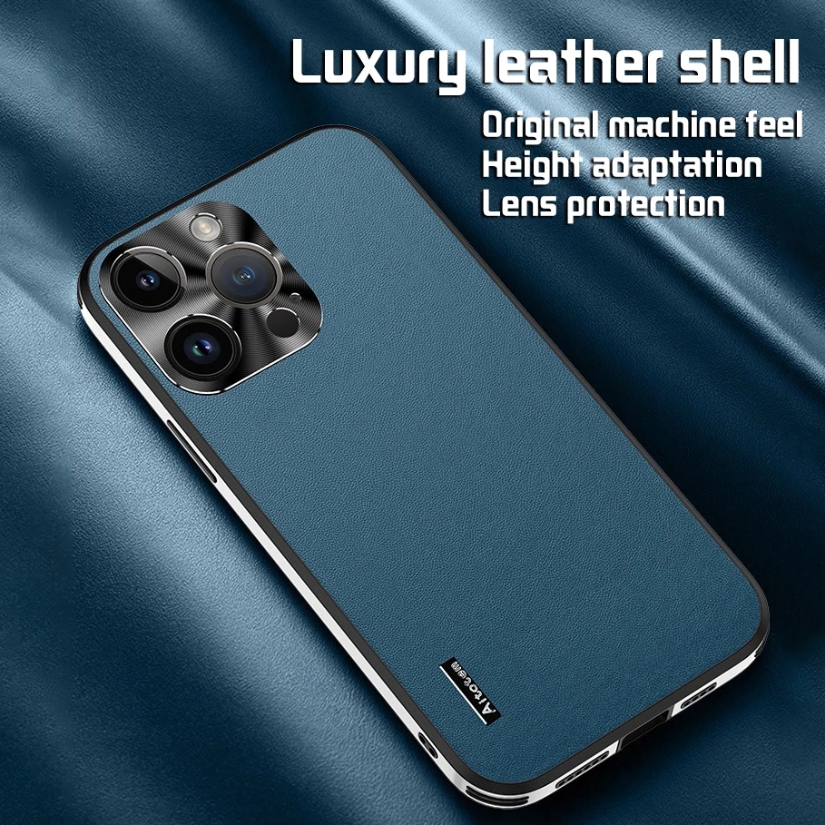 حالة iPhone Luxury Edge Leather Leather For iPhone 15 14 Plus 12 13 11 Pro Max Phone Casing Fall Prevention Lens Glass Gload Cover