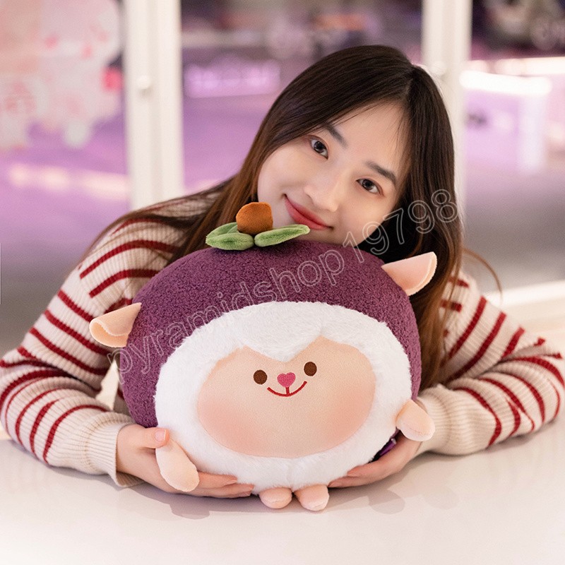 11/35 cm Kawaii Mangosteen Lamb Peluche Doll Doll Simulação Planta travesseiro recheado brinquedo para crianças Presentes de aniversário para crianças