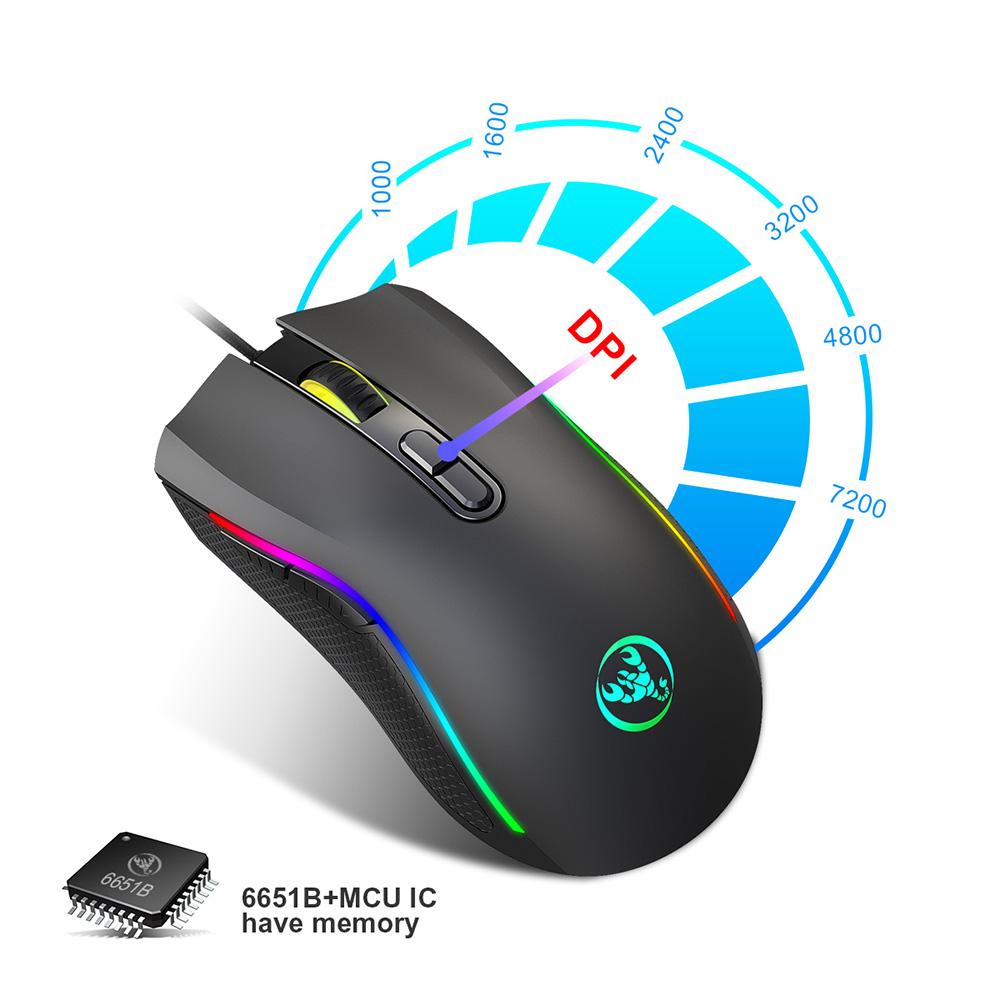 マウスワイードゲーミングマウスRGBゲームエスポートマウス7200DPIマクロプログラマブル7ボタンラップトップ用の光学USB有線マウスPCゲーマーマウス