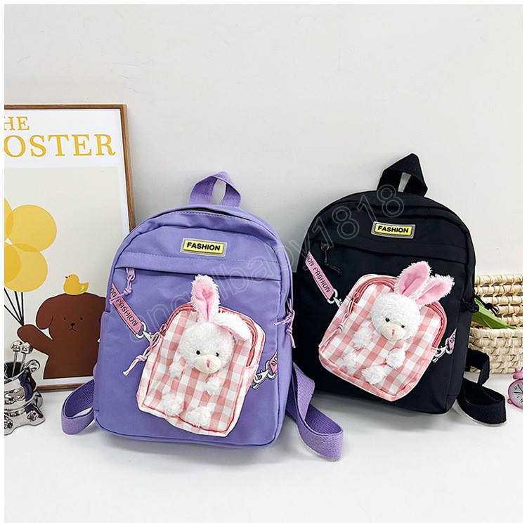 Mochila de dibujos animados para niños, mochila escolar de conejo de peluche para guardería, bolso de hombro para niños de Color contrastante, bolsa de libros portátil de gran capacidad