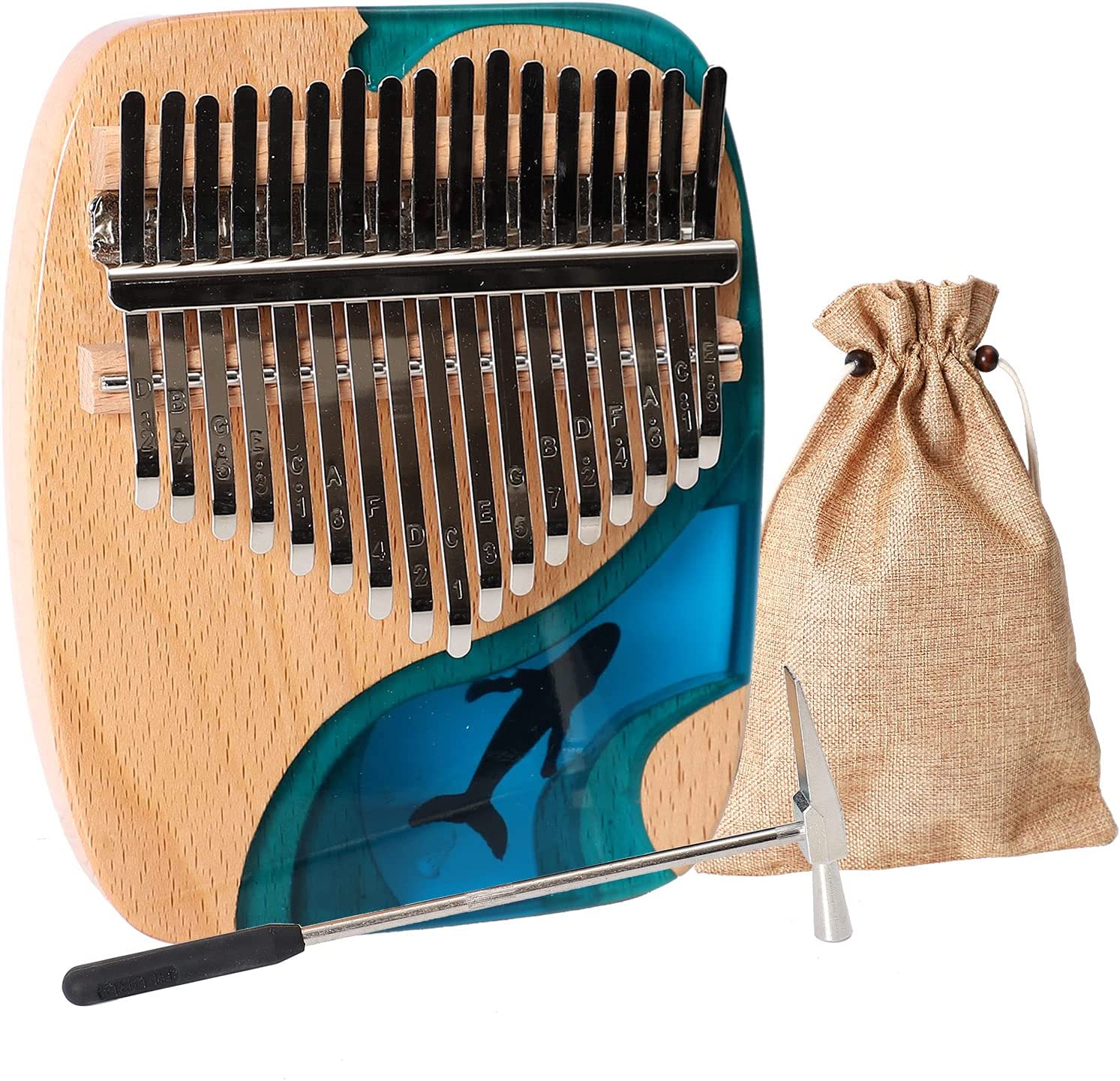 Kalimba Thumb Piano 17 Keys Blue Portable Finger Piano Gift for Kids and Adult Musical Instruments