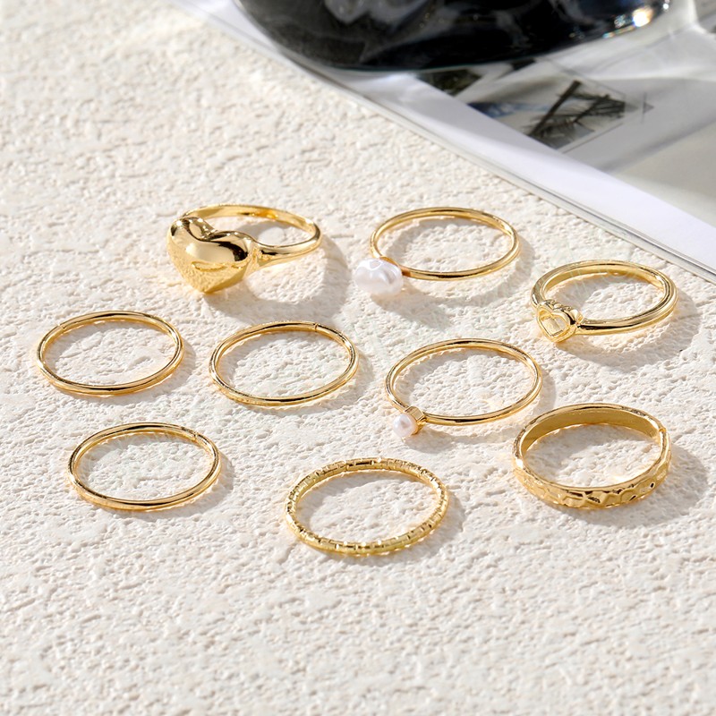 Set di anelli vintage a forma di cuore con stelle d'amore le donne, anello da dito irregolare con perle circolari, regalo gli amanti dei gioielli di moda