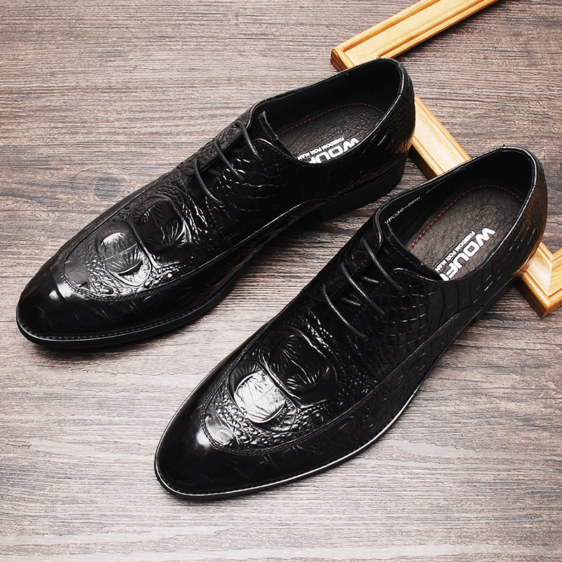 Crocodile Pattern Mens Dress Shoes Genuine Leather Mens Luxury Wedding oxford Shoe Black Brown Lace Up Formal Brogue Shoes Men