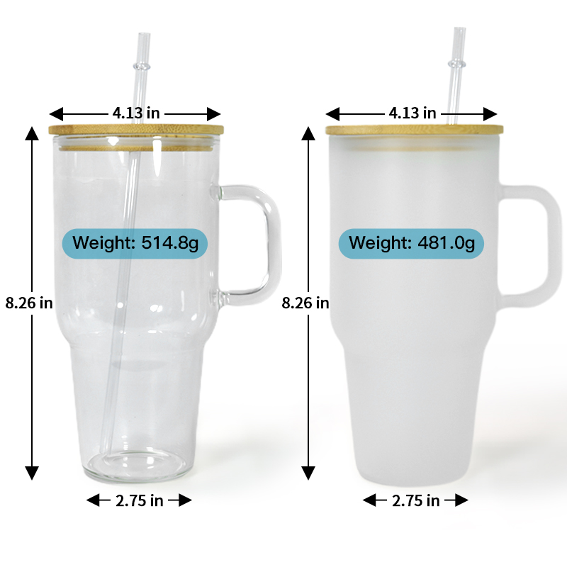 USA Warehouse 32oz 40oz Sublimation Glass Mug Clear Frosted Glass Wine Clistes Classes Grosts With Bamboo Wid and Straws US Stock