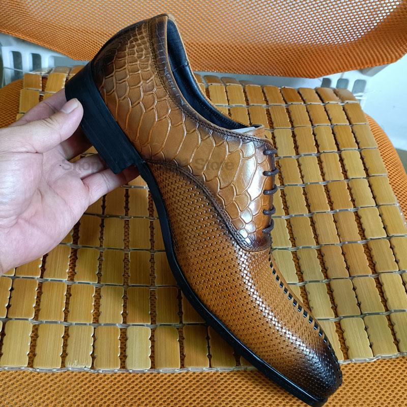 Büyük Boyut 6-12 Oxfords Orijinal Deri Erkekler Ayakkabı Yılan Desen Moda Sıradan Saçlı Ayak Parçacağı Formal İş Erkek Gelinlik Ayakkabı