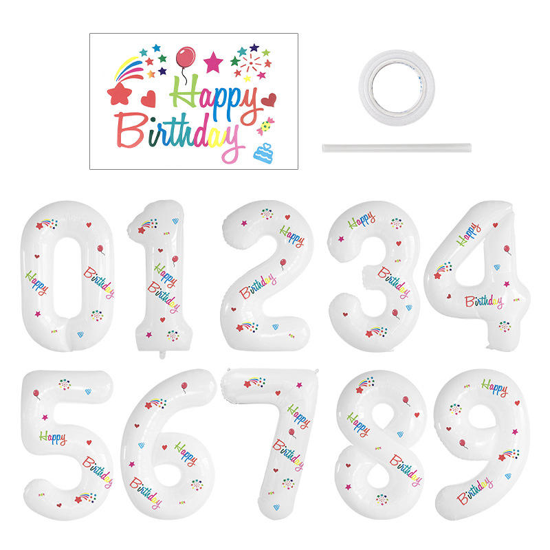 32 بوصة DIY أبيض رقمي الألومنيوم بالون لزخارف غرفة عيد ميلاد الأطفال ، التقاط الصور ، والدعائم
