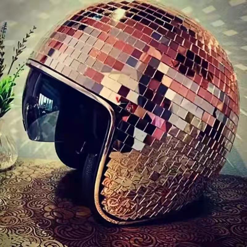 Decorative Objects Figurines Disco Ball Helmet Mirror Glass Glitter Classic Party Bar Room Party Decoration American Retro Art Disco Shiny Hat Ornaments 230530