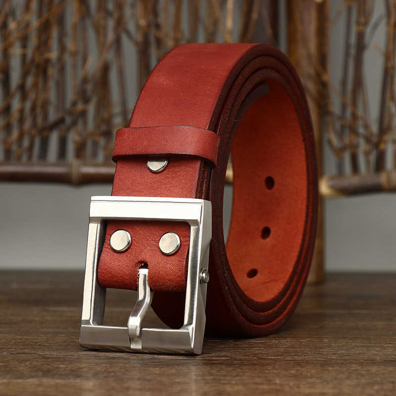 3.8CM thick heavy-duty stainless steel buckle vintage men's denim leather genuine belt G230529