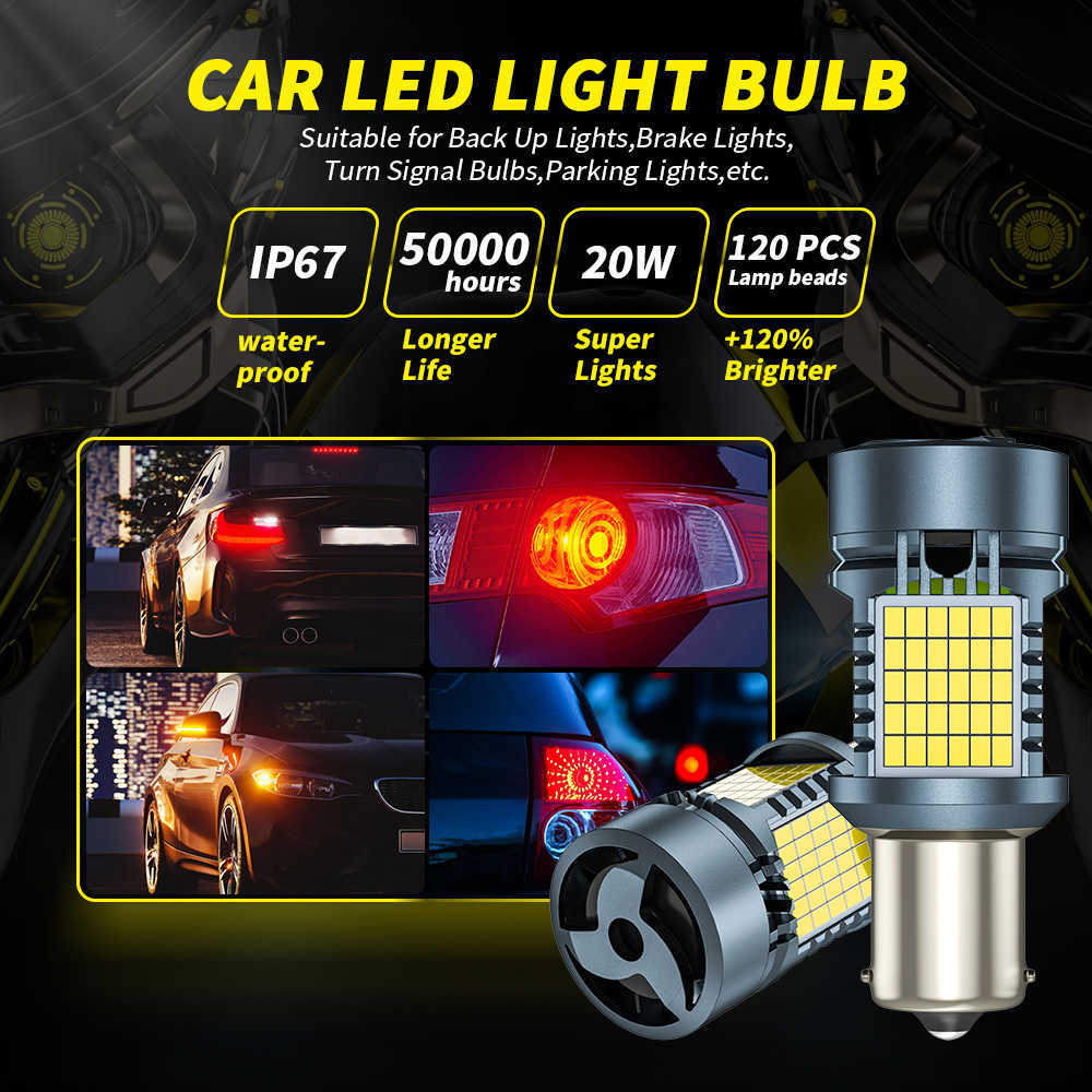 Ny 2st CanBus LED 1156 BA15S P21W BAU15S PY21W 7440 W21W WY21W T20 CAR LED -glödlampa Turn Sign Light Auto Lamp med Fan Amber 12V