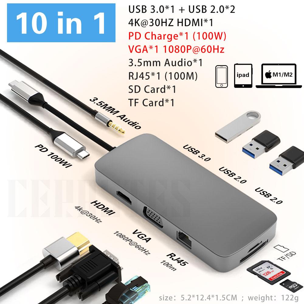 Hubs CeraStes USB C Hub Dock Station Hub USB 3.0 Tipo C a HDMicompatible USB Splitter Adapter MacBook Pro Air Laptop PC