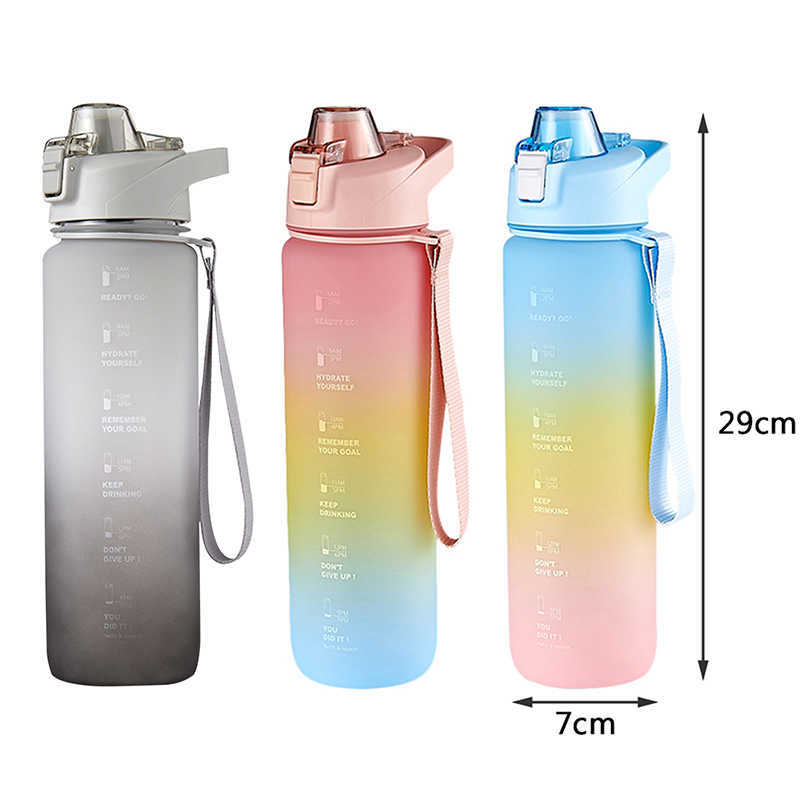 1000ml Gym Camping Trip Sports Straw Portable Fitness Bike Cup Power Leak Proof Water Bottle With Rope P230530