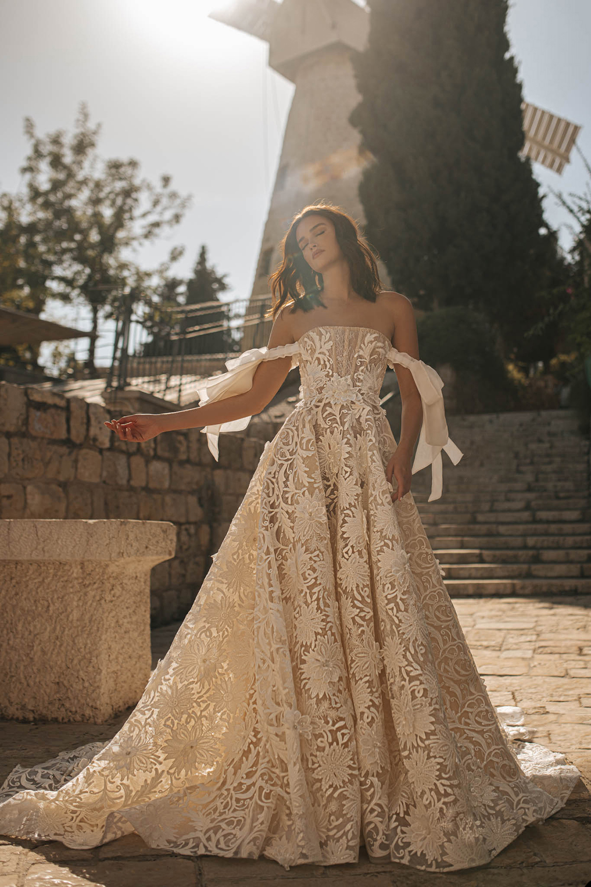 Superbes robes de mariée A-ligne sans bretelles sur l'épaule 3D demandeurs de fleurs robe de cour dos nu sur mesure fermeture éclair grande taille robe de mariée Vestidos De Novia