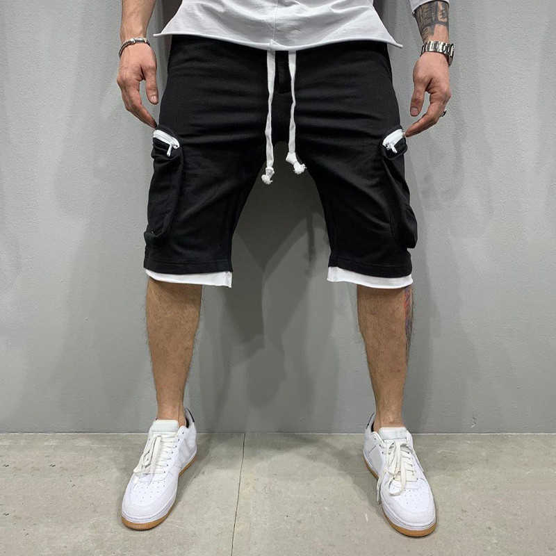 Heren shorts Heren Casual Mid Taille Cargo Pant Solid Splice Pocket Drawing Shorts Heatpants Mode Sportwear Herenkleding AA230529