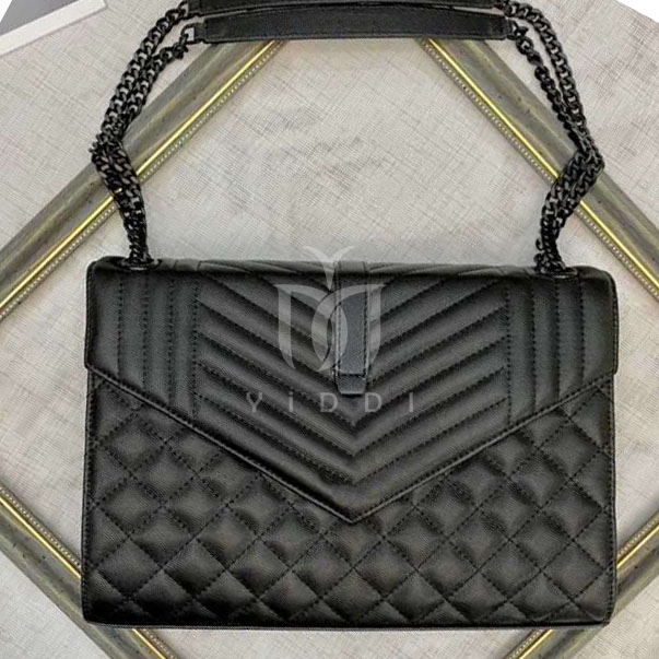 Caviar texture crossbody bag V grain spell diamond check shoulder bag grain embossed quilted grain leather envelope bag hardware chain handbag female bags