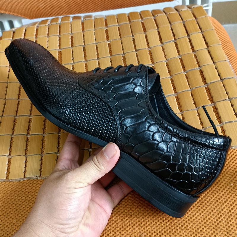 Black Snake Pattern Oxford Shoes Men Brogues Shoes Lace Up Formal Shoes Genuine Leather Wedding Business Men Luxury Dress Shoes