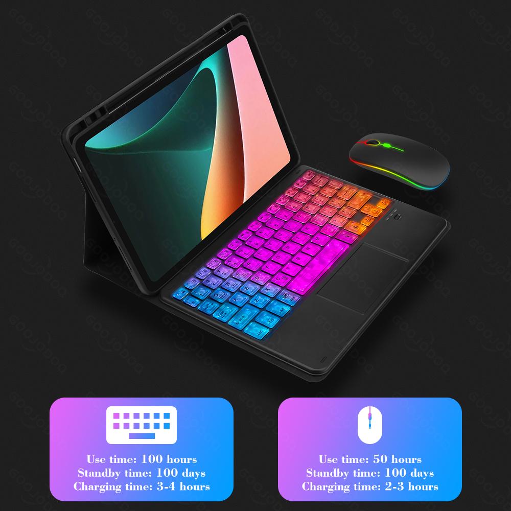 Caso para Xiaomi Pad 5 Caso Teclado do teclado com caneta para Xiaomi Mi Pad 5 Pro 2021 Portugues Teclado russo do arco -íris Bluetooth