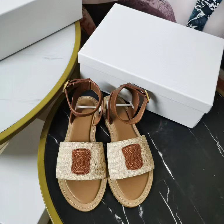 Wysokiej jakości Cowhide Sandal Candy 3 kloc Flats Buty damskie designerki damskie luksusowy luksusowy pantofierki damskie płaskie dno sandały plażowe 35-40