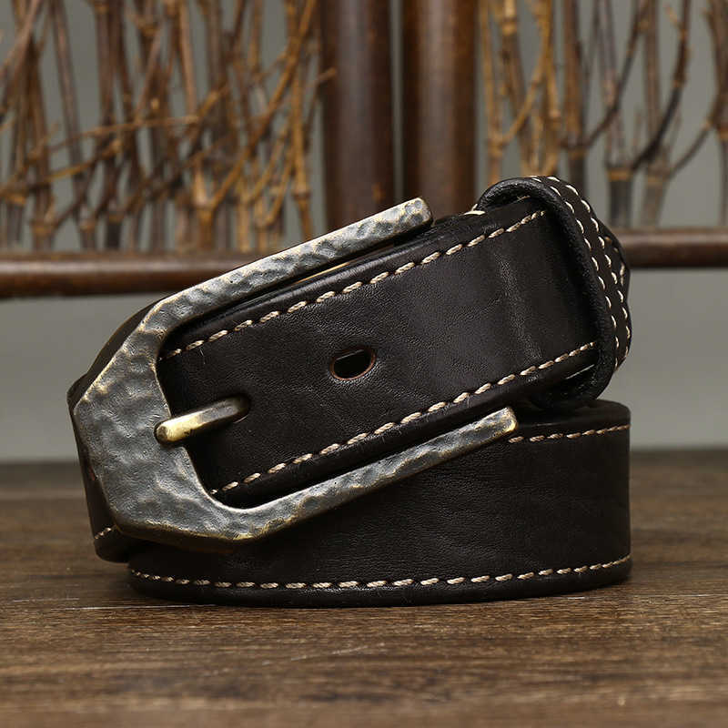 3.8CM high-quality thick vintage genuine leather heavy-duty pin buckle waist men's denim belt G230529