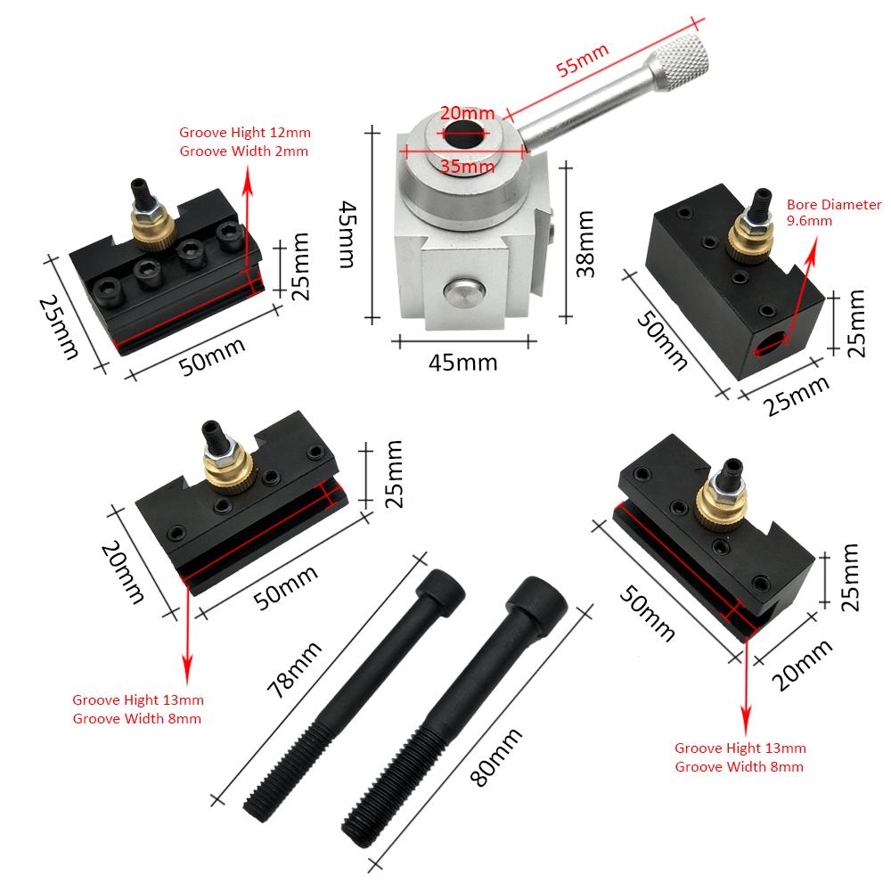 Gereedschapshouder Mini Quick Change Tool Lathe Tool Holder Post Cutter Holder Screw Kit Set Boring Bar Turning Facing Holder Wrench