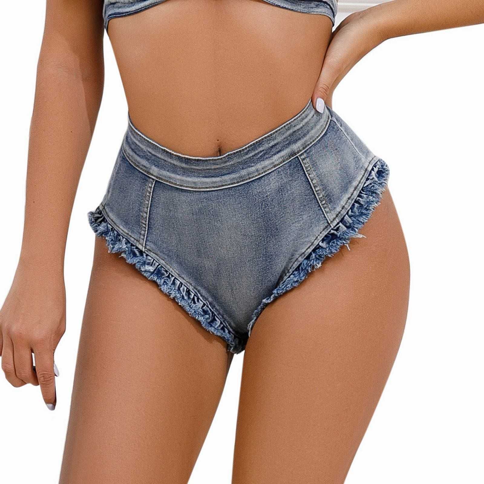 Grande taille taille haute été élastique chaud jambe large short en jean jean femme P230530