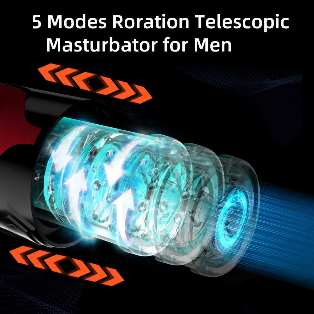 Massager 5 Modes Masturbation Automatic Piston Powerful Rotation Telescopic Masturbator Men One Button Speed Up Adult Goods