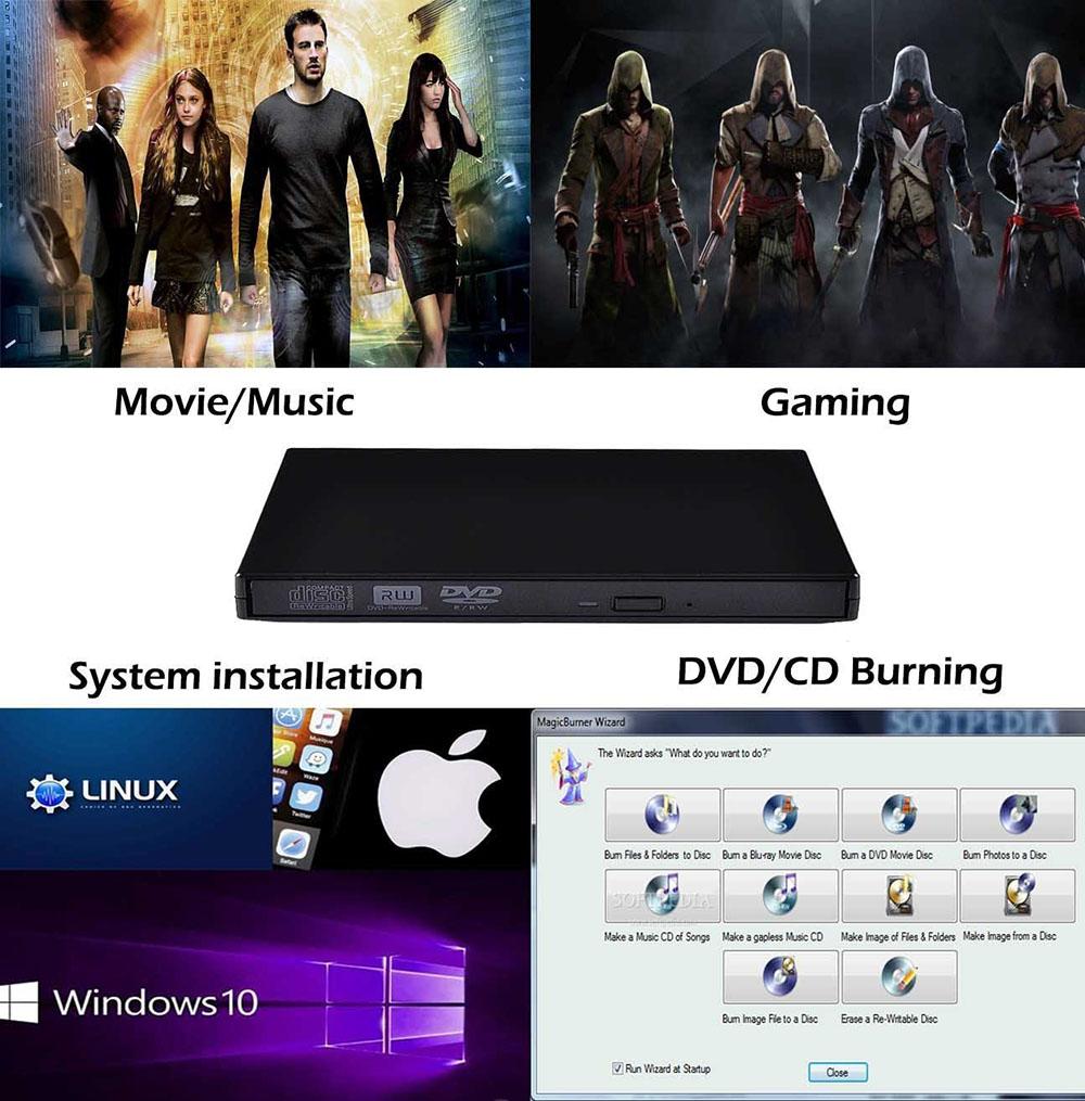 Drives USB DVD -накопитель внешний оптический диск DVD ROM Player Player CDRW Burner Proper Recorder Portatil для ноутбука компьютерный компьютер Windows 7/8