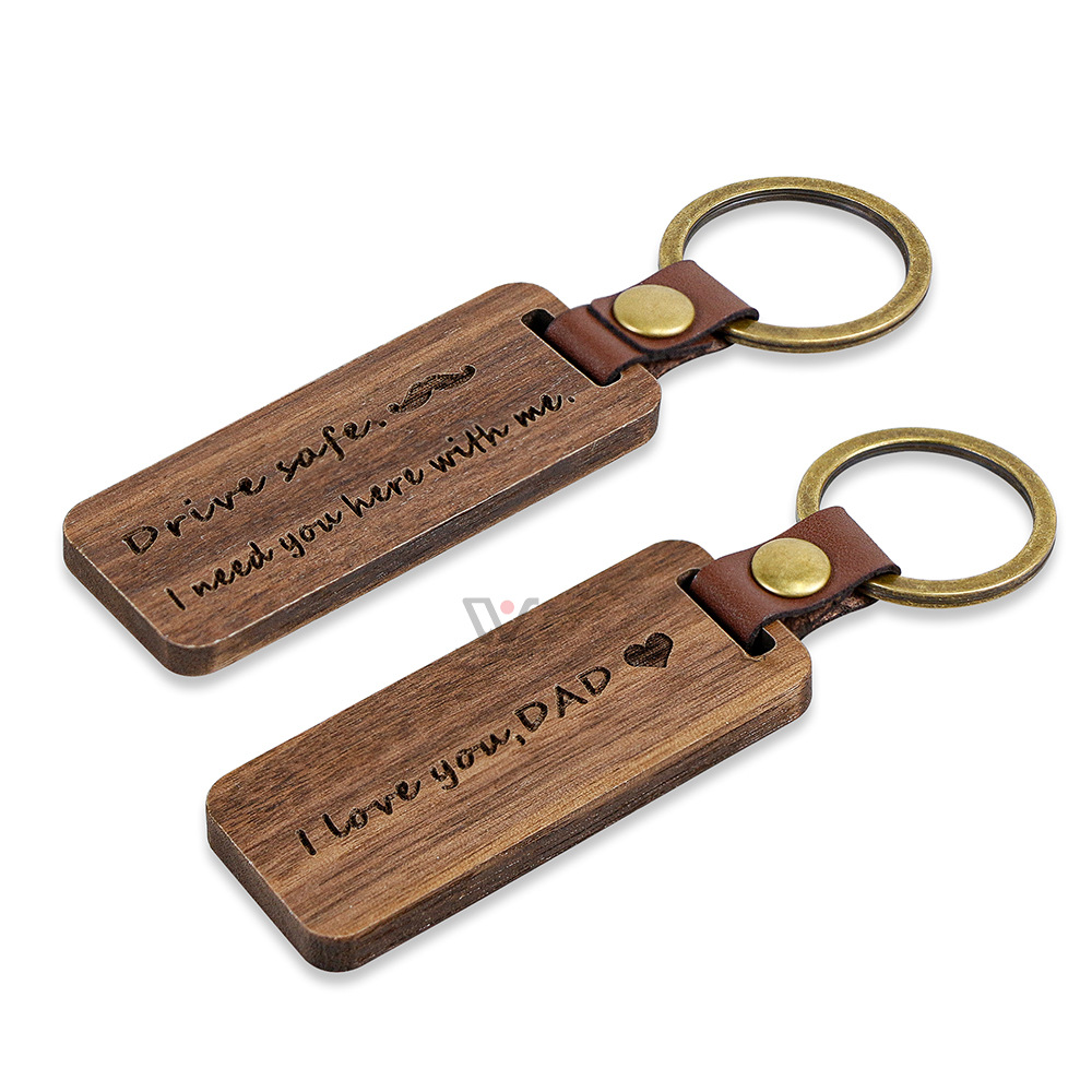 Porte-clés en bois en cuir souple créatif pendentif lettrage en métal porte-clés de voiture bijoux cadeau de fête des pères en vrac