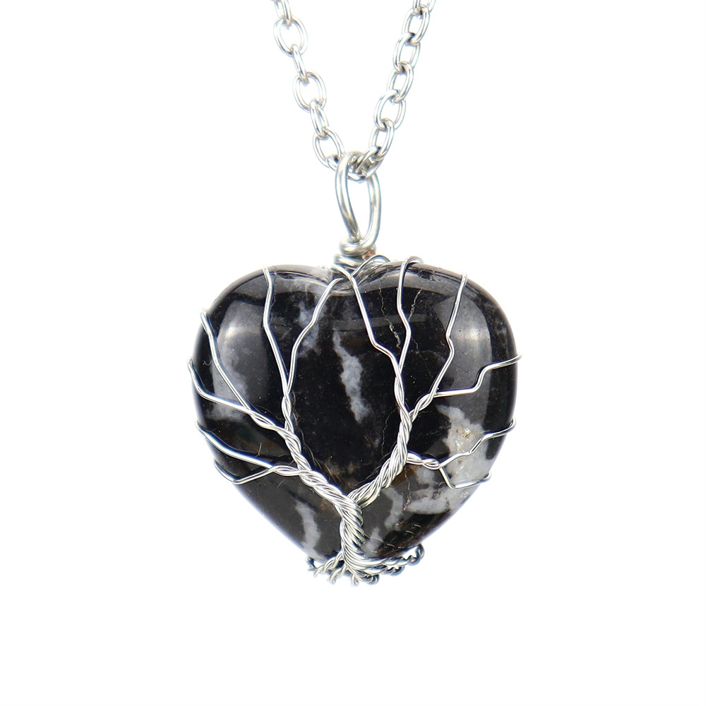 Natuursteen hart kristal ketting levensboom hanger ketting mode -accessoires