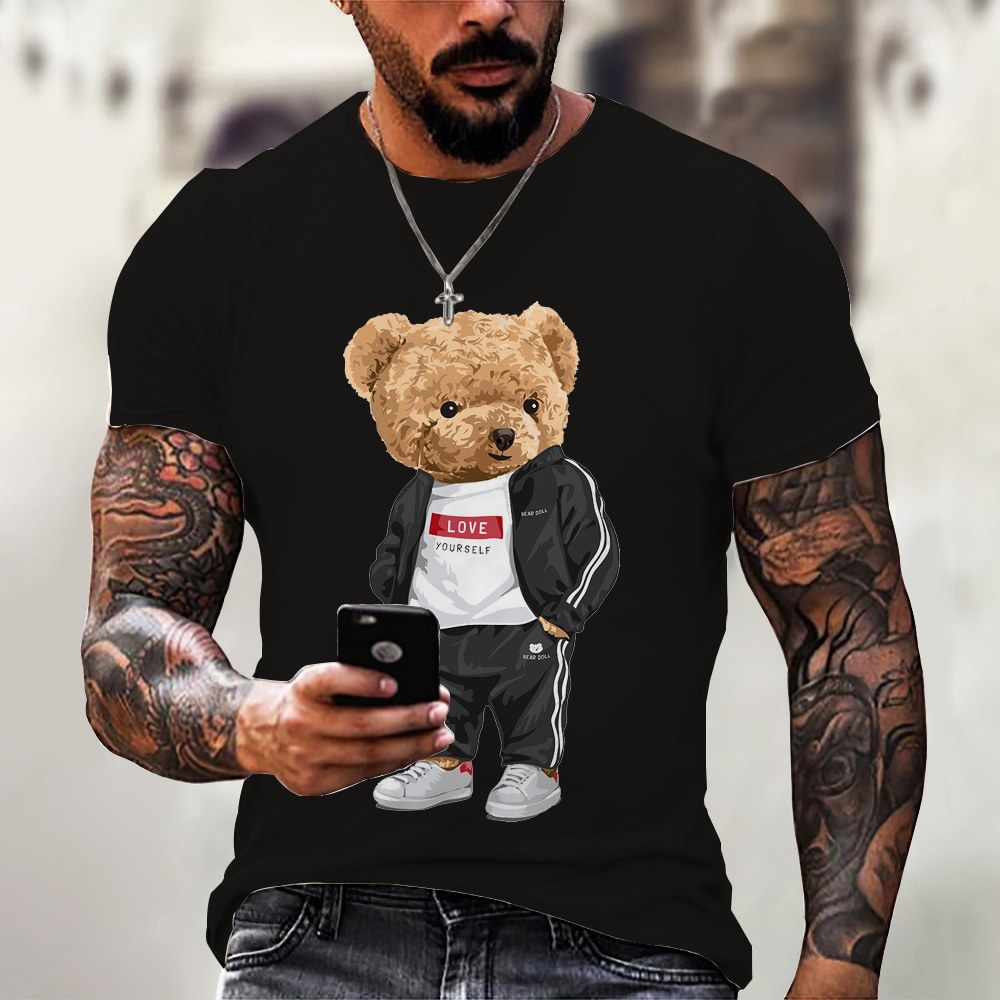 Summer T-shirt män djur lejon 3d tryck mode kort ärm topp mikro elastisk sport fitness t-shirt för män
