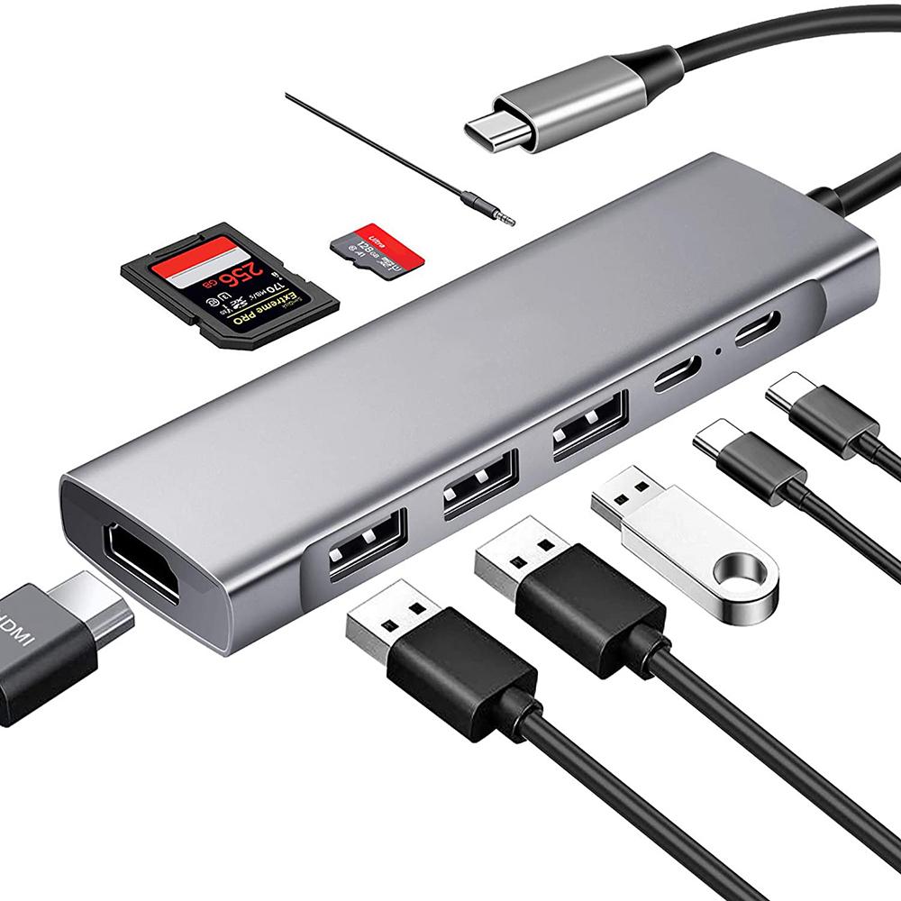 Stations Typec 9in1 Uitbreiding Alle USBC naar HDMIMACBook Hub USBHUB Converter PD Fast Charging Dell XPS HP Elitebook Lenovo Acer Chromeb