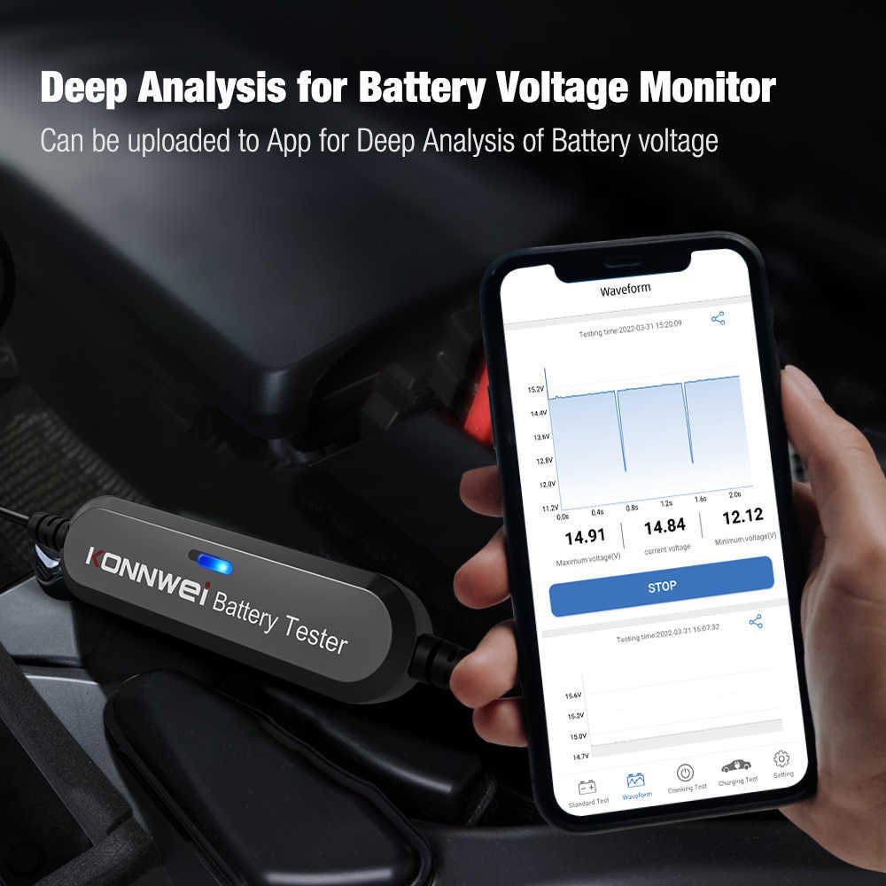 Nouveau KONNWEI BK100 Bluetooth 5.0 testeur de batterie de moto de voiture 6V 12V moniteur de batterie 100 à 2000 CCA outils de Test de démarrage de charge