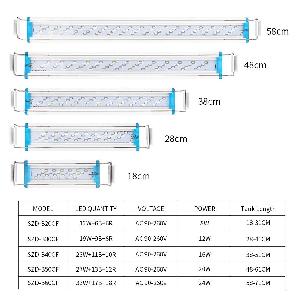 照明LED Aquarium Light Full Spectrum Fish Tank Lights 24/20/16/12/8W多色淡水塩水植物ランプ白い赤い赤いLED