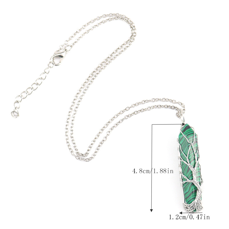 Life Tree Natural Stone Necklace Hexagonal Crystal Pendant Necklace Fashion Accessories