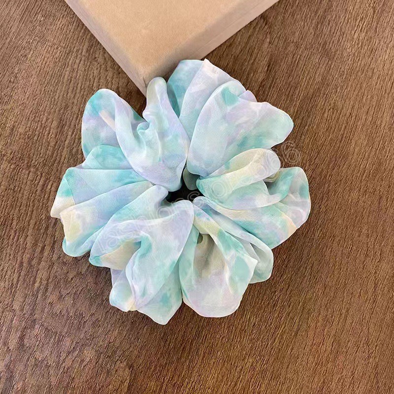 Satin Chiffon Tie-Dye Print Scrunchies Hair Ties Zoete Fairy Elastic Hair Bands For Girls Vrouwen paardenstaarthouder Haaraccessoires