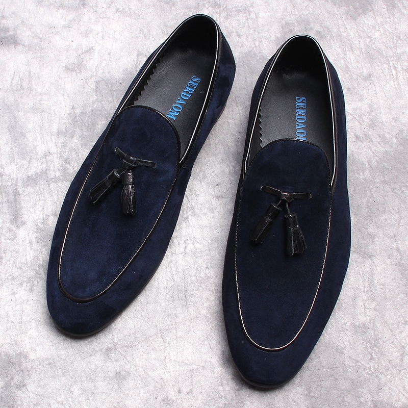 Autumn oryginalne skórzane ręcznie robane czarne niebieskie mokasyki męskie z butami butów mączaste