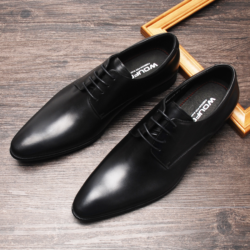 Mens jurk schoenen echte lederen mode luxe echt lederen oxford schoenen man zwart bruin veter pointy formele trouwschoen mannen