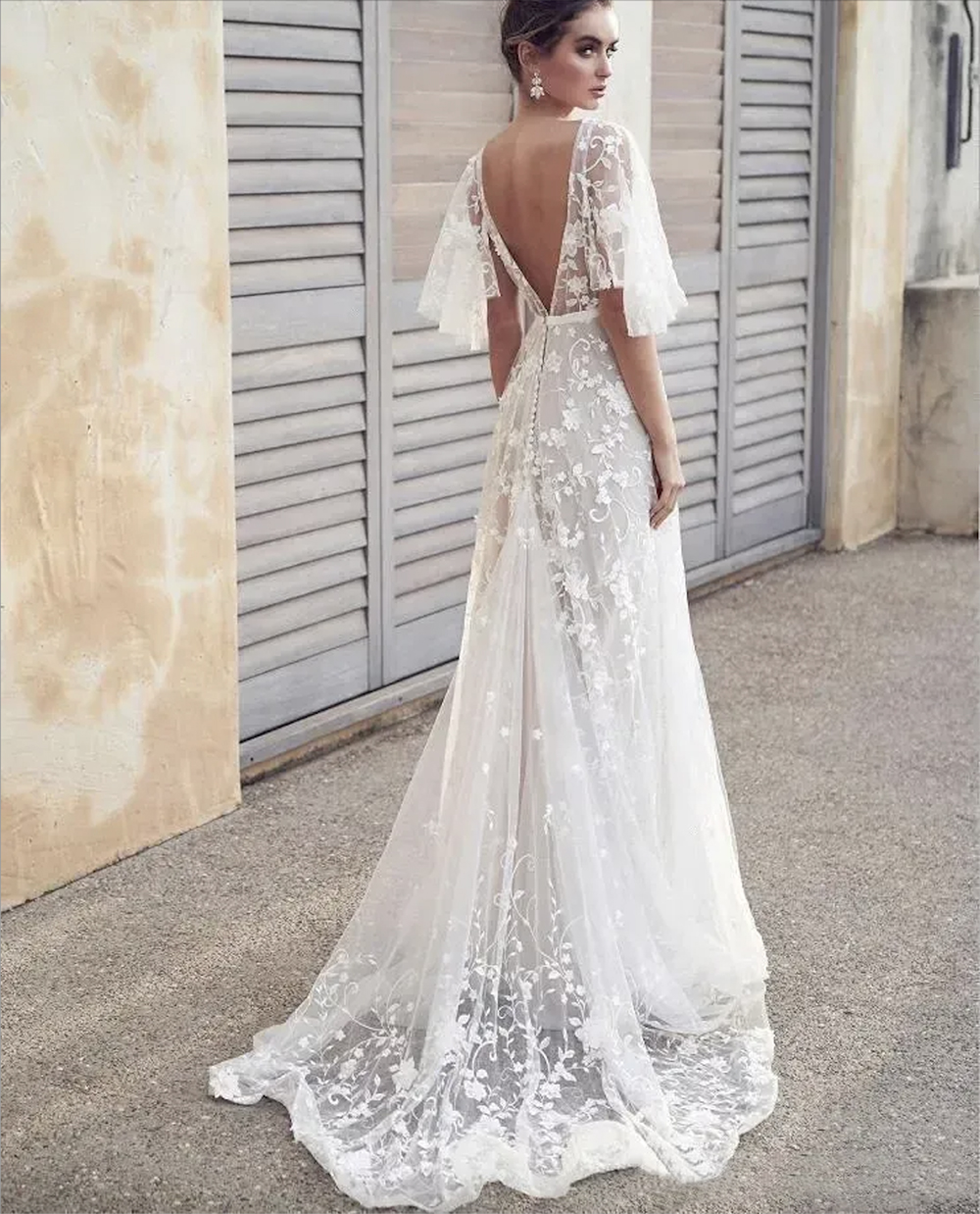 Boho Wedding Dress Lace A-Line White Simple Bohemian Beach Dresses Sexy Backless V Neck Floor Length Summer Vestidos NEW