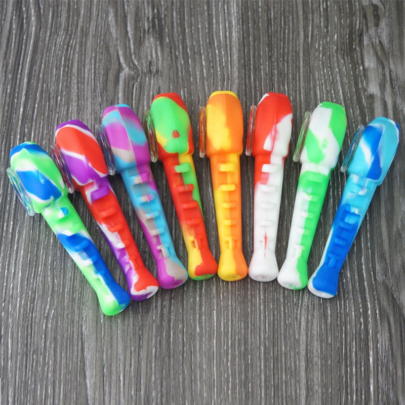 Ultimi tubi colorati in silicone a mano Filtro portatile in vetro stile lisca di pesce Singlehole Spoon Bowl Herb Tabacco portasigarette Narghilè Waterpipe Bong Fumo DHL