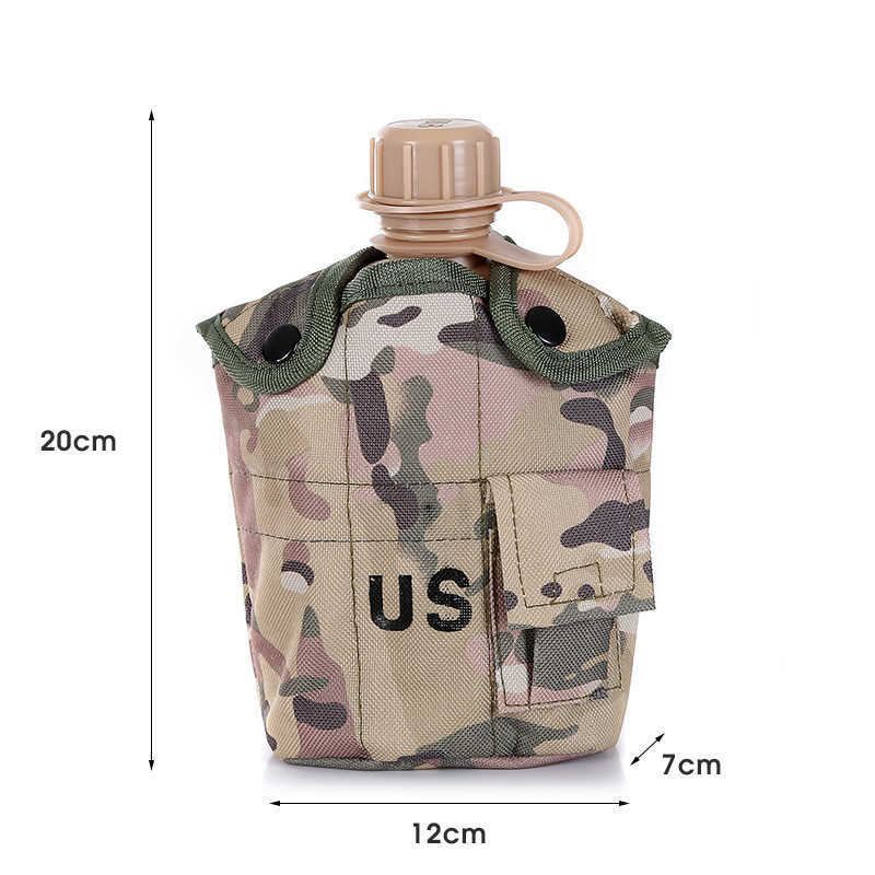 1L military outdoor bottle with camouflage bag portable camping mountain hiking backpack survival water cup P230530