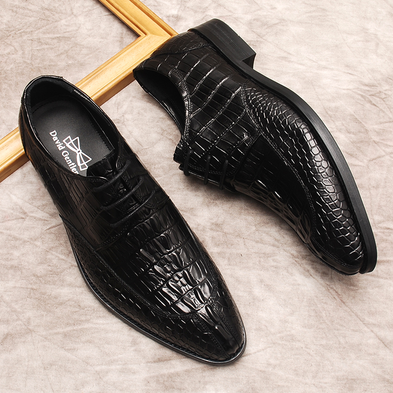Hommes chaussures en cuir oxford Crocodile motif en cuir de vache véritable classique hommes chaussures habillées noir marron à lacets mariage chaussure formelle