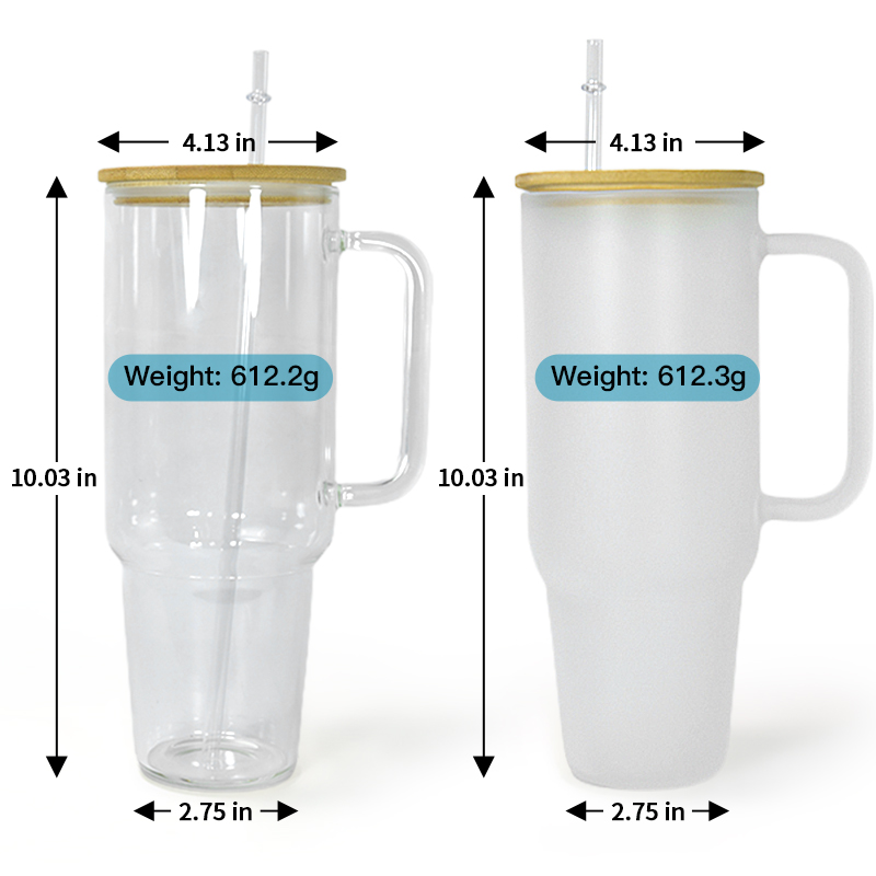 En gros 32 oz 40 oz tasse en verre de sublimation clair verre dépoli verres à vin verres à boire avec couvercle en bambou et pailles bricolage