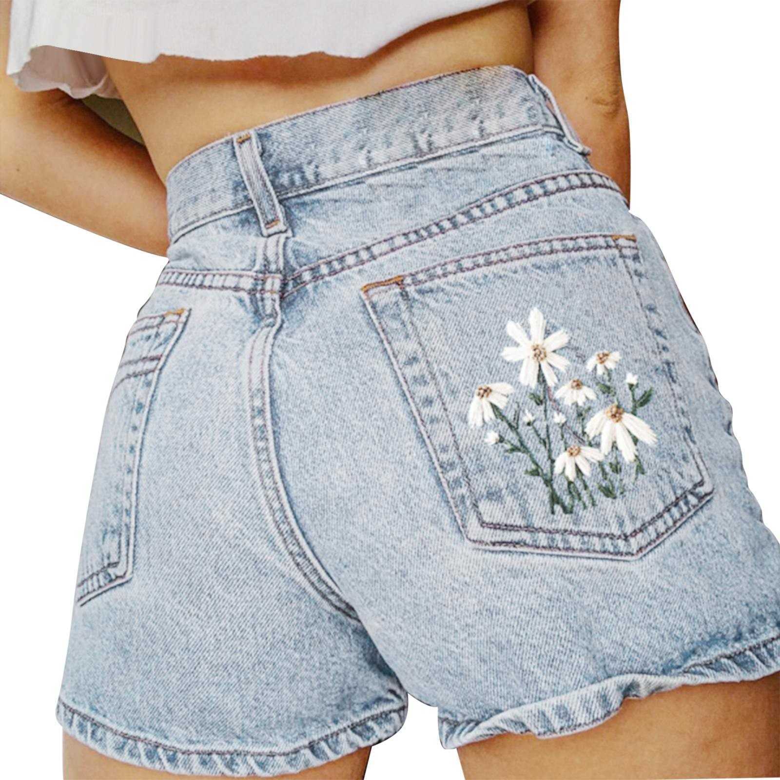 Shorts Damen Plus Size Sommer zerrissene mittelhohe Stretch-Jeans Jeansshorts mit weitem Bein P230530