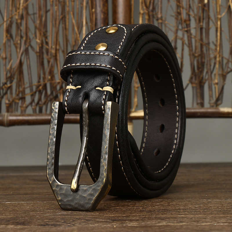 3.8CM high-quality thick vintage genuine leather heavy-duty pin buckle waist men's denim belt G230529