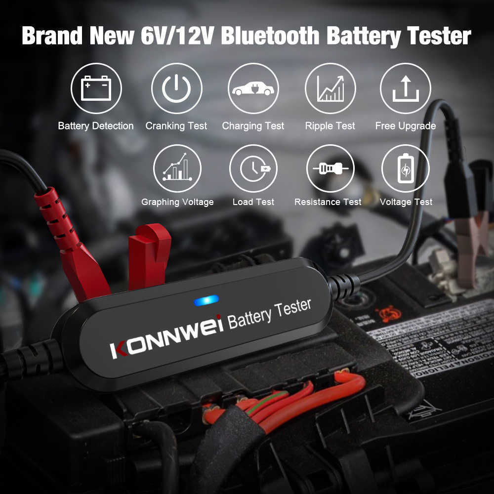 Nouveau KONNWEI BK100 Bluetooth 5.0 testeur de batterie de moto de voiture 6V 12V moniteur de batterie 100 à 2000 CCA outils de Test de démarrage de charge