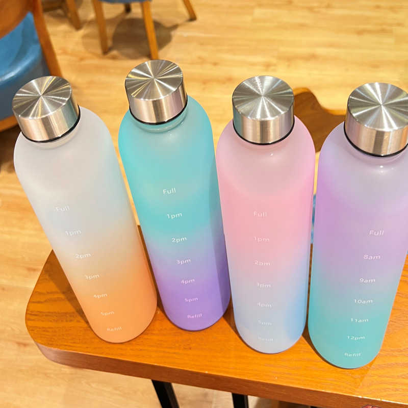 water bottle 1L Water Bottle with Time Mark Inspiration Reusable Fitness Outdoor Travel Leak proof Non matte Plastic P230530