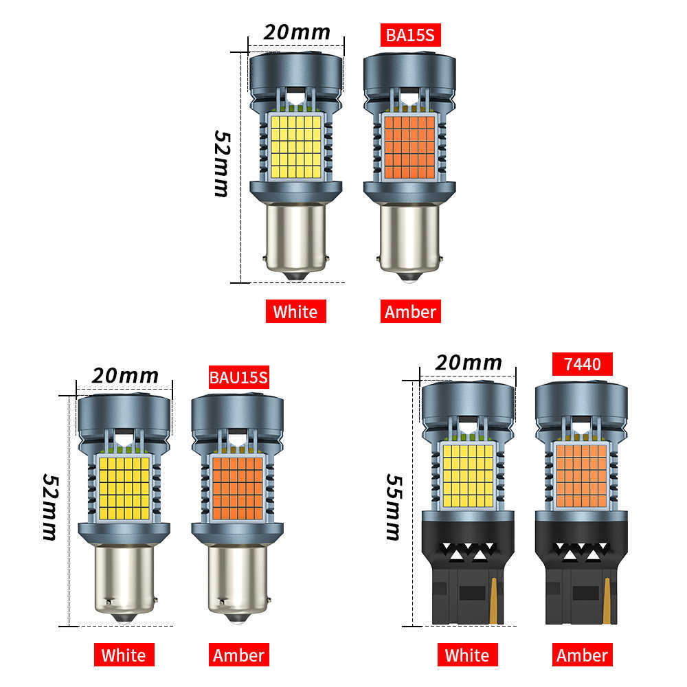 新しいCANBUS LED 1156 BA15S P21W BAU15S PY21W 7440 W21W WY21W T20 CAR LED BULB TURN SIGNAL LIGHT AUTOランプファンAMBER 12V