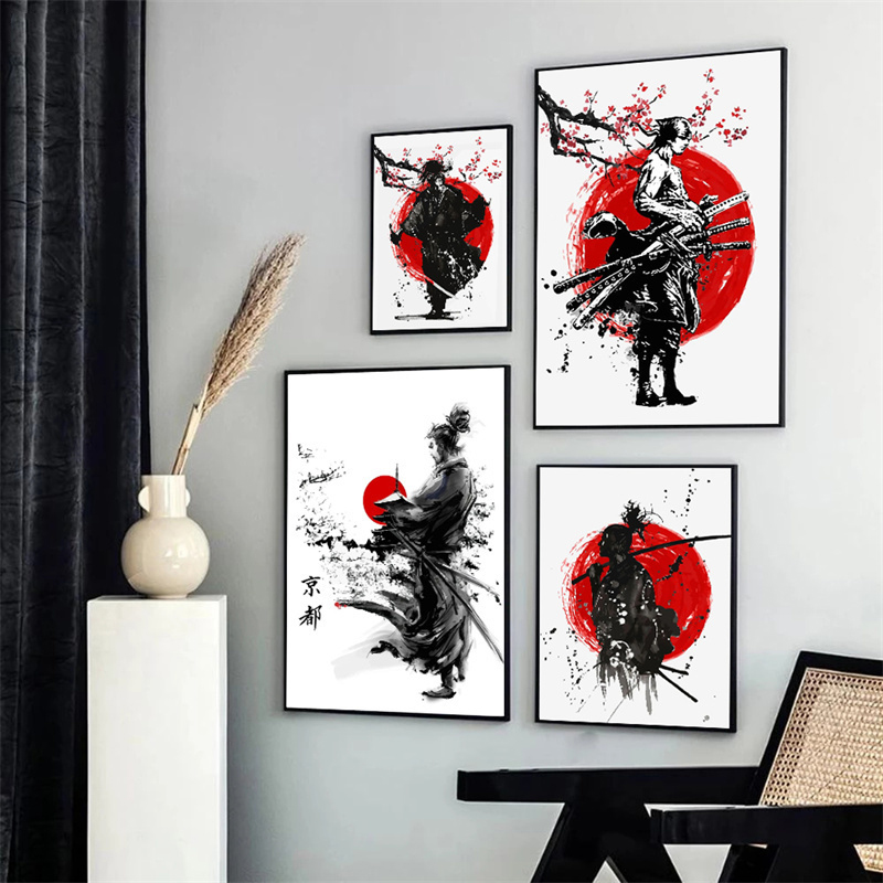 Japońskie malarstwo plakaty i druki japonia samuraj płótno artystyczne malarstwo Anime obrazy na ścianę do salonu Home Decor