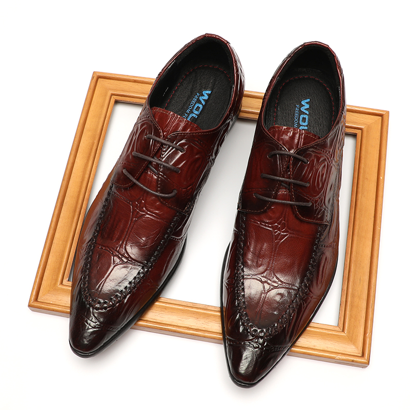 Crocodile motif chaussures pour hommes formelles en cuir véritable chaussures élégantes robe homme noir bordeaux à lacets mariage pointu oxford chaussure